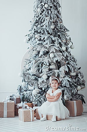 Caucasian Little Girl Christmas Decorated Studio Stock Photo