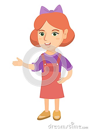 Caucasian little girl gesturing with her hands. Vector Illustration