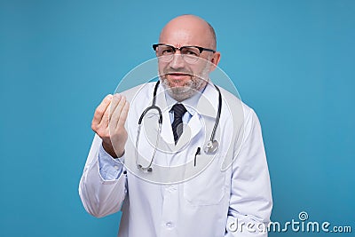 Caucasian male doctor making italian gesture arguing. Stock Photo