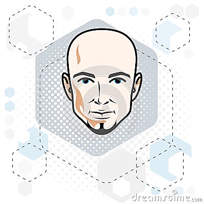 Caucasian man face, vector human head illustration. Attractive h Vector Illustration