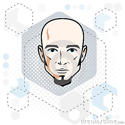 Caucasian man face, vector human head illustration. Attractive h Vector Illustration