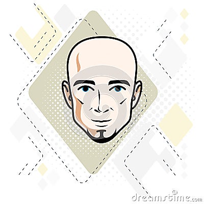 Caucasian man face, vector human head illustration. Attractive h Vector Illustration