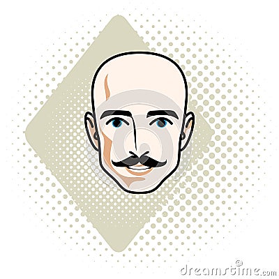 Caucasian man face, vector human head illustration. Attractive h Vector Illustration