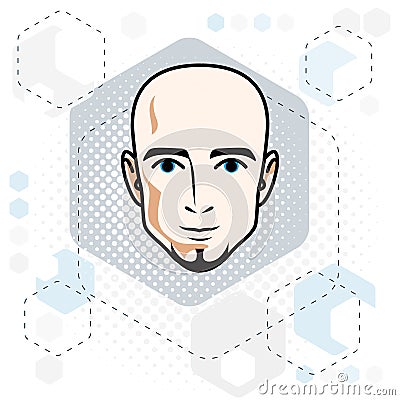 Caucasian man face, vector human head illustration. Attractive Vector Illustration