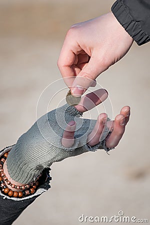 Homeless man needs money for food Stock Photo