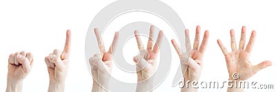 Caucasian man hand showing numbers 0 to 5 Stock Photo