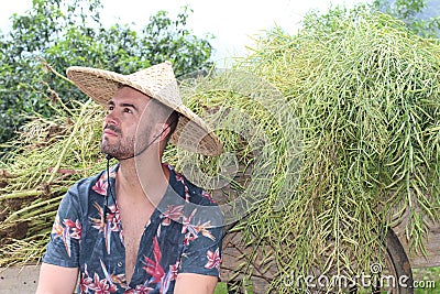 Caucasian man in rural Asian village Stock Photo