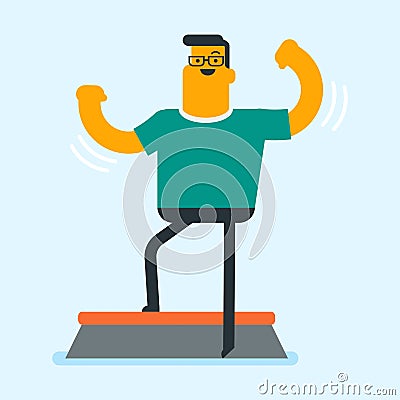 Caucasian man training on a stepper in the gym. Vector Illustration