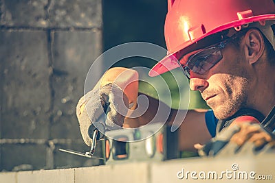 Caucasian Masonry Worker Stock Photo