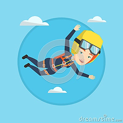 Caucasian parachutist jumping with parachute. Vector Illustration