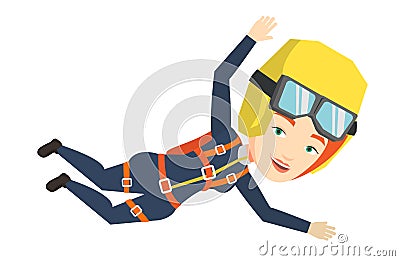 Caucasian parachutist jumping with parachute. Vector Illustration