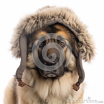 Caucasian Shepherd dog in a shaggy national Caucasian hat, papakha Stock Photo