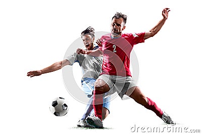 Caucasian soccer players isolated on white background Stock Photo