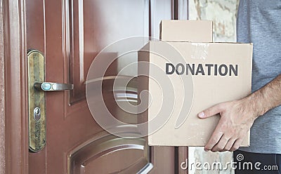 Caucasian volunteer with Donation box Stock Photo