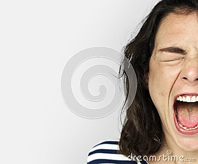 Caucasian White Girl Screaming Mad Stock Photo