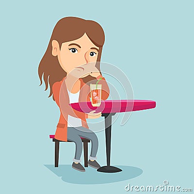Caucasian woman drinking a cocktail in the bar. Vector Illustration