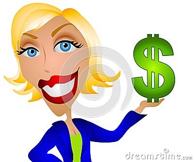 Caucasian Woman Holding Money Cartoon Illustration