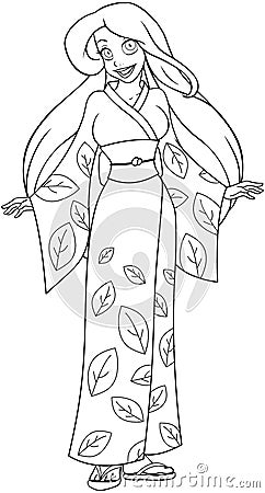 Caucasian Woman In Kimono Coloring Page Stock Image - Image: 38505431