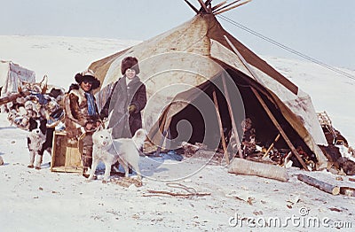 Caucasian woman visiting remote station of the indigenous people Editorial Stock Photo