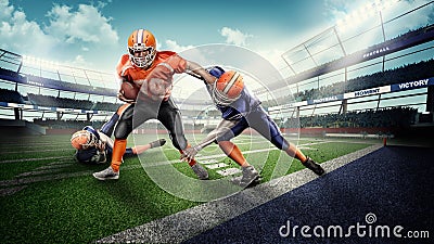 Caucasion american football players in the action on stadium Stock Photo