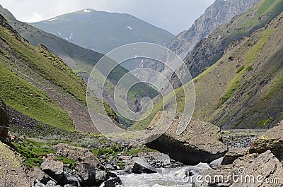 A fast-flowing mountain river in the Greater Caucasus range, Shahdag National Park, Azerbaijan Stock Photo