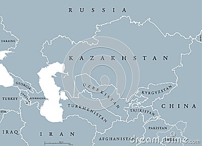 Caucasus and Central Asia countries political map Vector Illustration