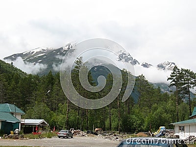 Caucasus landscape mountain snow rocks Stock Photo