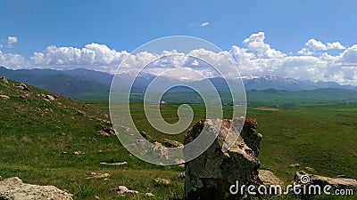 Caucasus Mountains of Armenia, artifacts of Coraundzh, an old observatory, Stock Photo