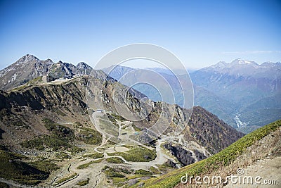 Caucasus mountains Krasnaya Polyana ski resort, Rosa Khutor, Sochi, Russia. On a clear Sunny autumn day on October 16 Editorial Stock Photo