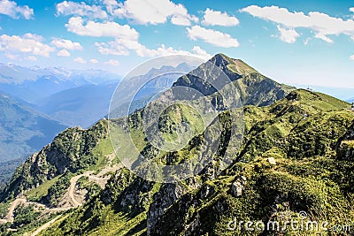 Caucasus Mountains. Russia, Sochi, Krasnaya Polyana, Rosa Khutor. Peak 2320m Stock Photo