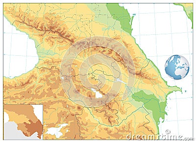 Caucasus Physical Map Isolated on White. No text Vector Illustration