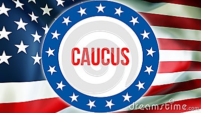 Caucus election on a USA background, 3D rendering. United States of America flag waving in the wind. Voting, Freedom Democracy, Stock Photo