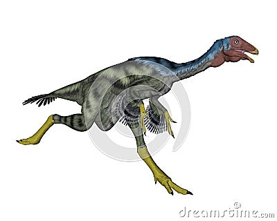 Caudipteryx dinosaur running- 3D render Stock Photo