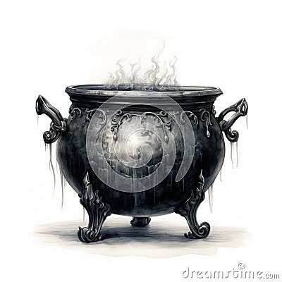 Cauldron Fantasy Artwork: Detailed Shading In The Style Of Brian Mashburn Stock Photo