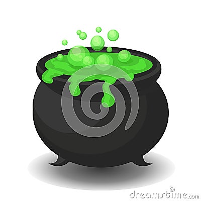 Cauldron with green potion. Vector Illustration