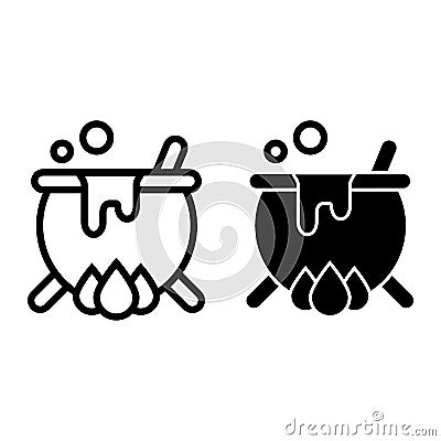 Cauldron line and glyph icon. Pot vector illustration isolated on white. Boiler outline style design, designed for web Vector Illustration