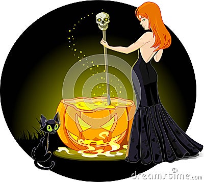 Cauldron witch Vector Illustration