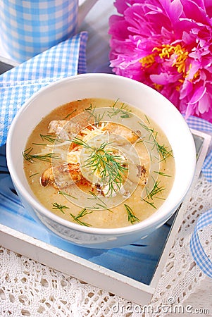 Cauliflower cream soup with chicken and parmesan cheese Stock Photo