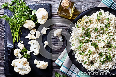 Cauliflower rice or couscous in a bowl Stock Photo