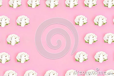 Cauliflower seamless pattern on a pink pastel background. Vegetables abstract background, pop art design. Stock Photo