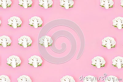 Cauliflower seamless pattern on a pink pastel background. Stock Photo