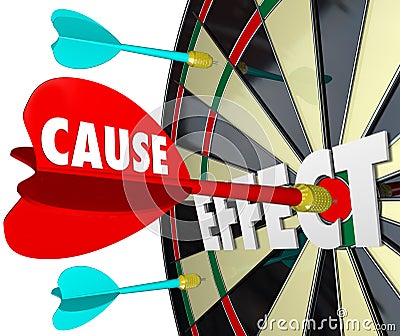 Cause and Effect Dart Board Practice Equals Winning Game Stock Photo