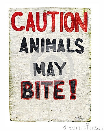 Caution Animals May Bite Sign Stock Photo