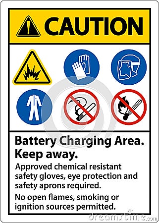 Caution Battery Charging Area Keep Away Sign On White Background Vector Illustration