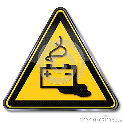 Caution battery, electric shock, and battery acid Vector Illustration