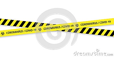 Caution biohazard black and yellow striped borders Corona virus vector icon. Template for your design Cartoon Illustration