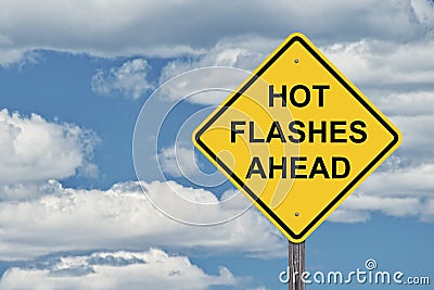 Caution Blue Sky Background - Hot Flashes Ahead Stock Photo