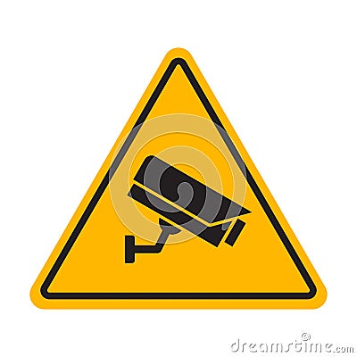 Caution CCTV camera in operation sign icon vector surveillance zone, warning security video camera for graphic design, logo, Vector Illustration