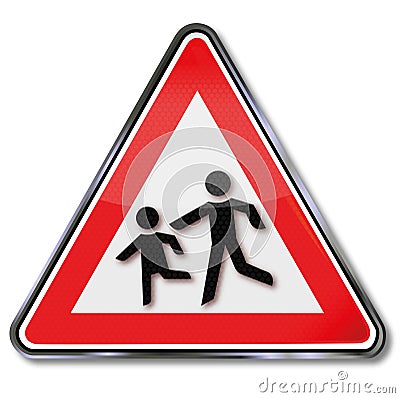 Caution children and ball game on the road Vector Illustration