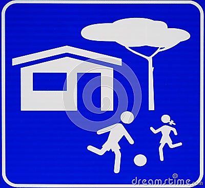 Caution, children at play. Street sign with blue background, no text Stock Photo